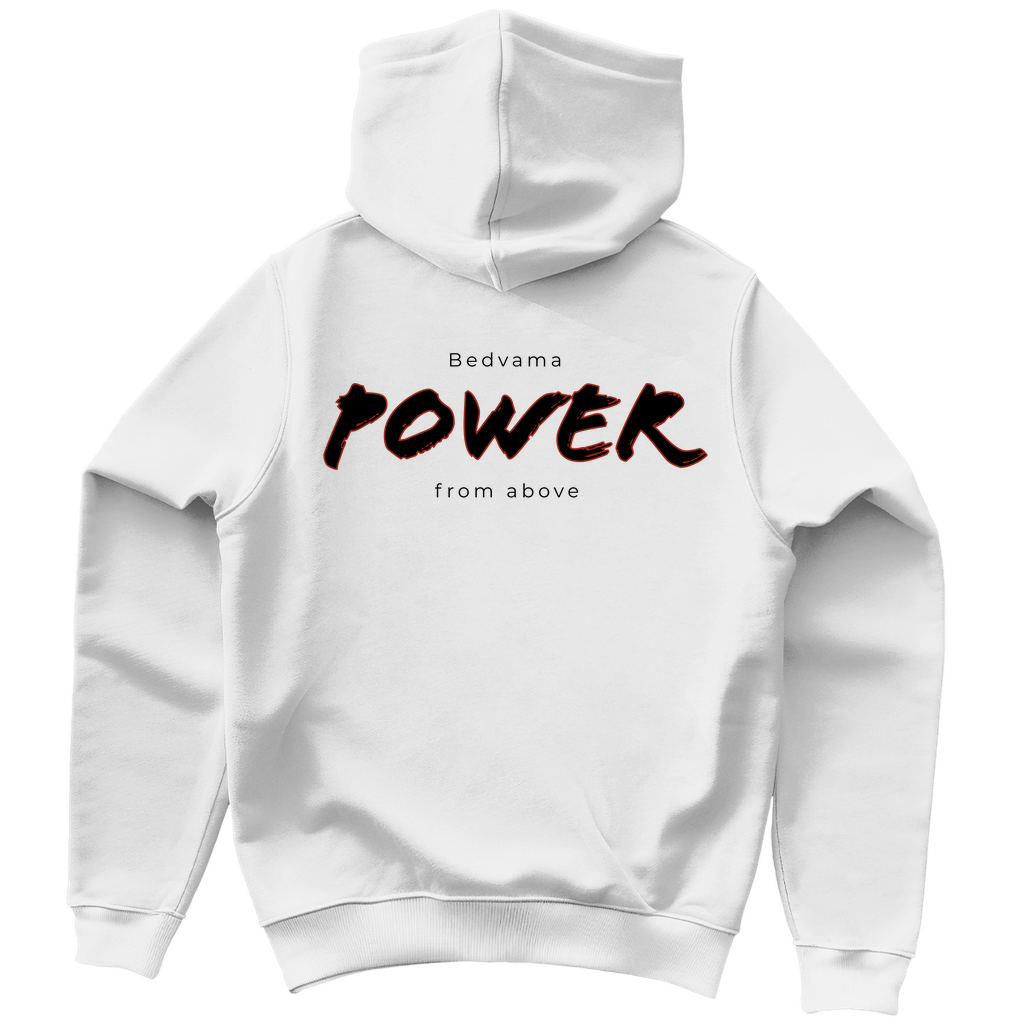 Weißer Hoodie vorne und hinten bedruckt