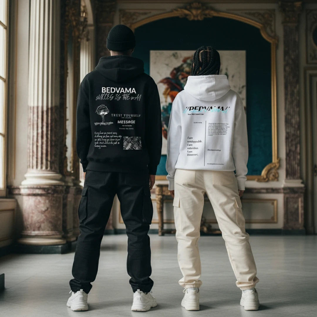 models wearing the premium drop bedvama hoodie