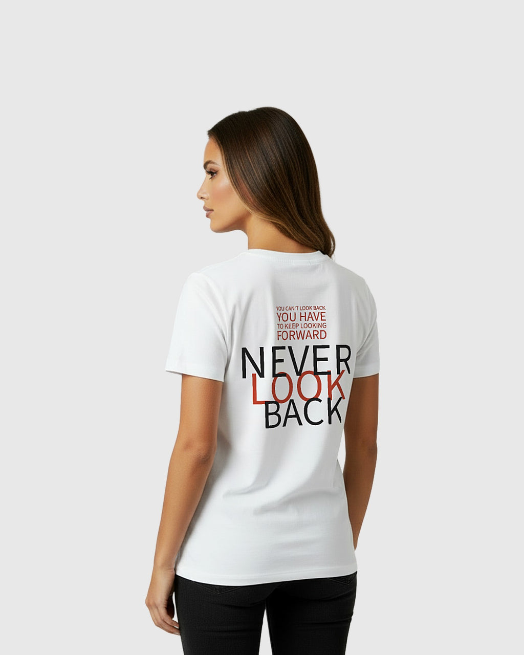 Damen T-Shirt „Never Look Back“ – Motivation & Style