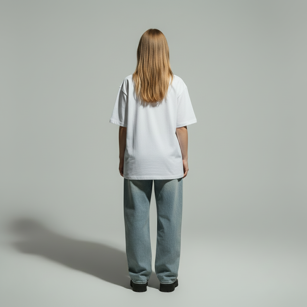 model traegt weisses tshirt von hinten