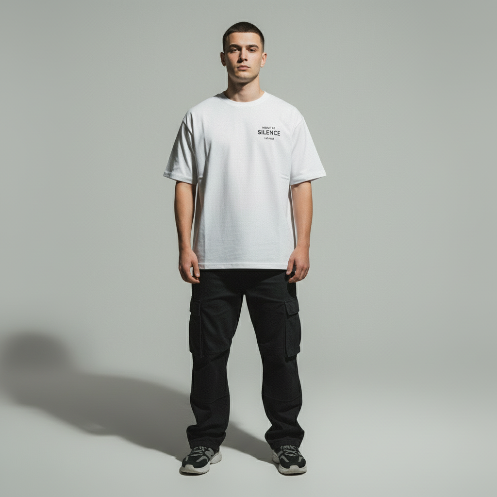 model taegt bedvama tshirt in übergröße in weiss