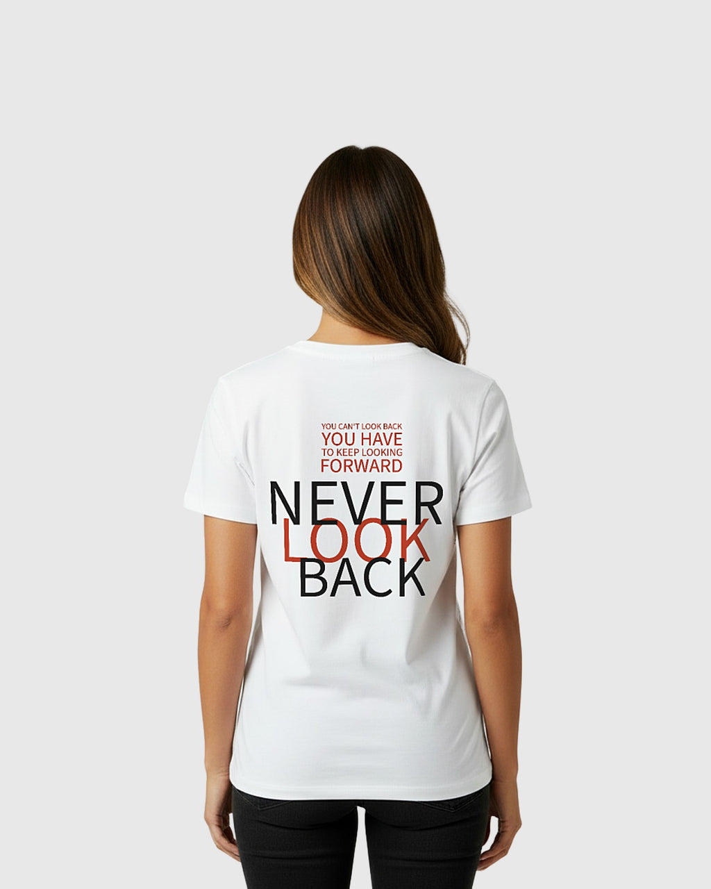 Damen T-Shirt „Never Look Back“ – Motivation & Style