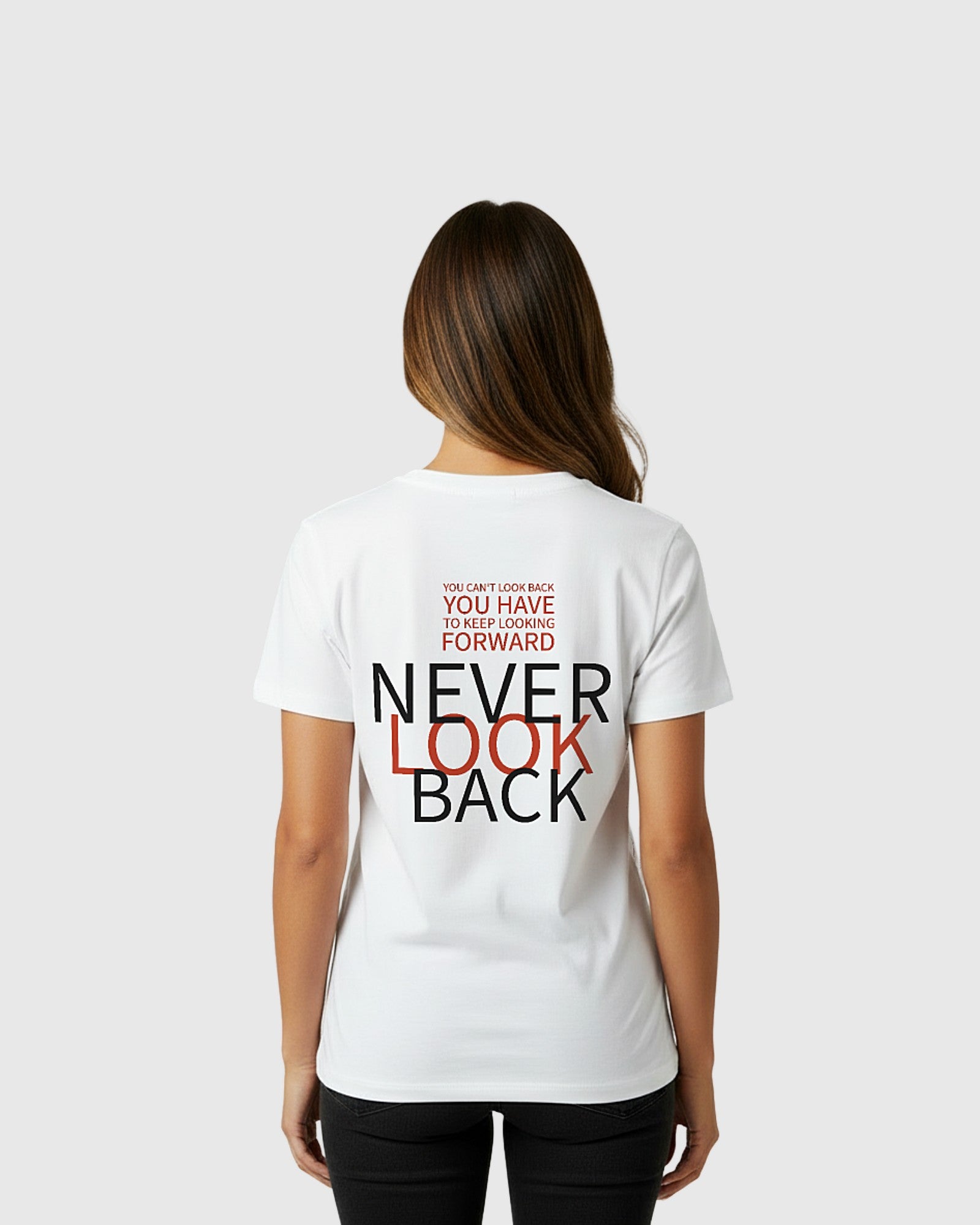 Damen T-Shirt „Never Look Back“ – Motivation & Style